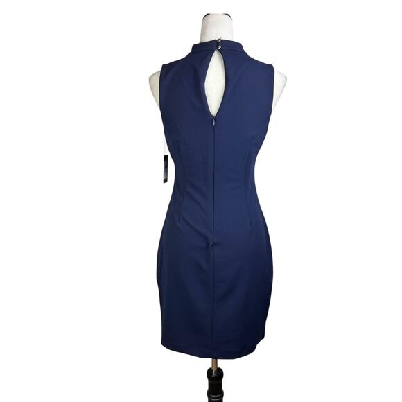 Guess NWT Navy Crepe Fabric Orange & White Bead Embellished Choker Sheath Dress - Picture 4 of 13